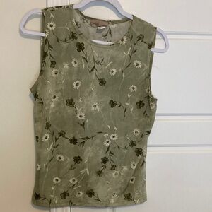 Susan Lawrence Olive Green Floral Sleeveless Tank